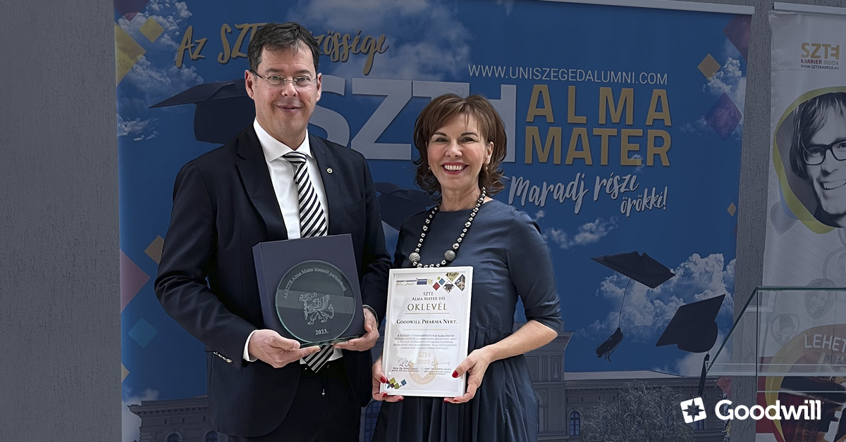 Átvettük az ALMA MATER díjat – újabb elismerés a Goodwill Pharma Nyrt. számára
